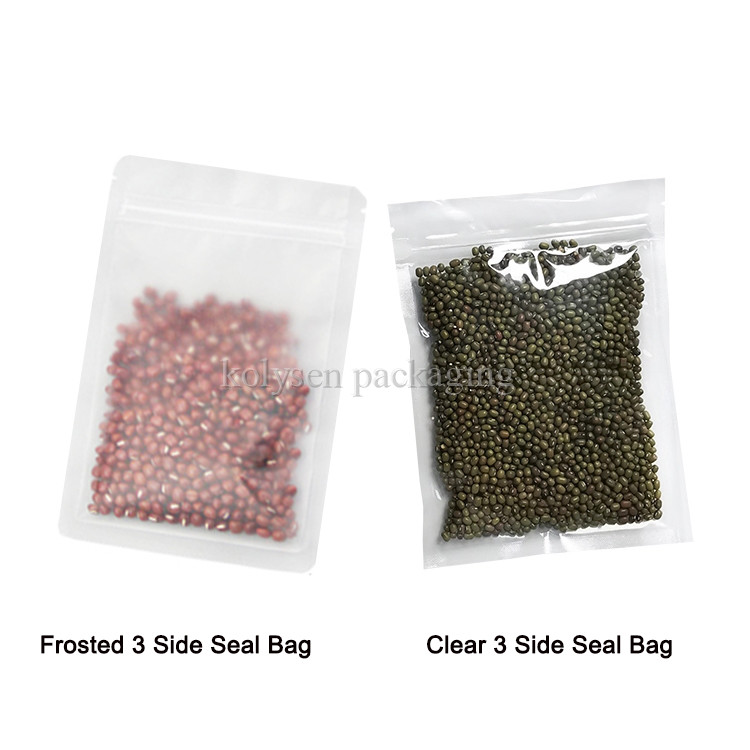 Frosted / Clear 3 Side Seal Resealable Zip Lock Food Bags