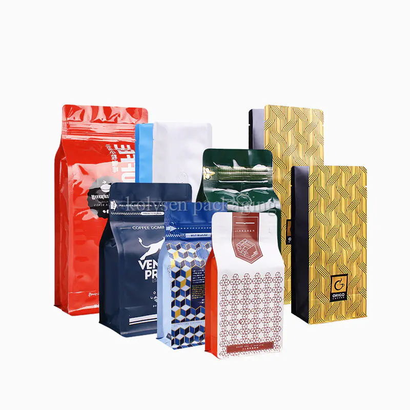 Square Coffee Beans Quad Seal Bags with Air Valve