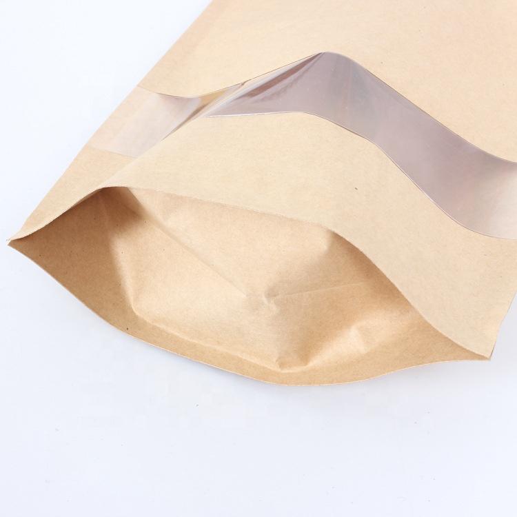 Stand Up Kraft Paper Packaging Bag Brown Zipper With Clear Window