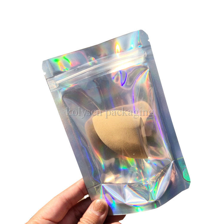 Transparent Mylar Zipper Holographic Bags for Jewelry Makeup Packaging