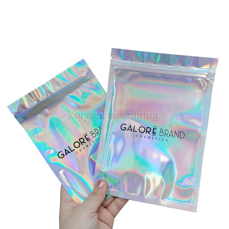 Transparent Mylar Zipper Holographic Bags for Jewelry Makeup Packaging