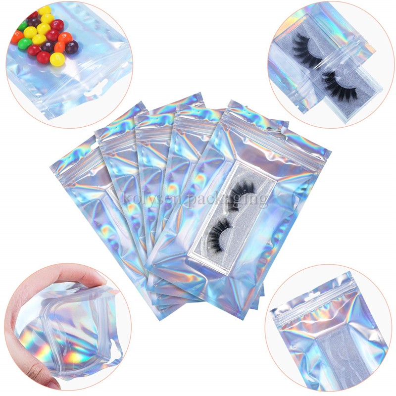 Transparent Mylar Zipper Holographic Bags for Jewelry Makeup Packaging