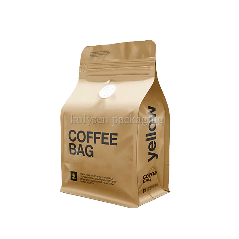 Kraft Square Bottom Gusseted Packaging Bags for Coffee