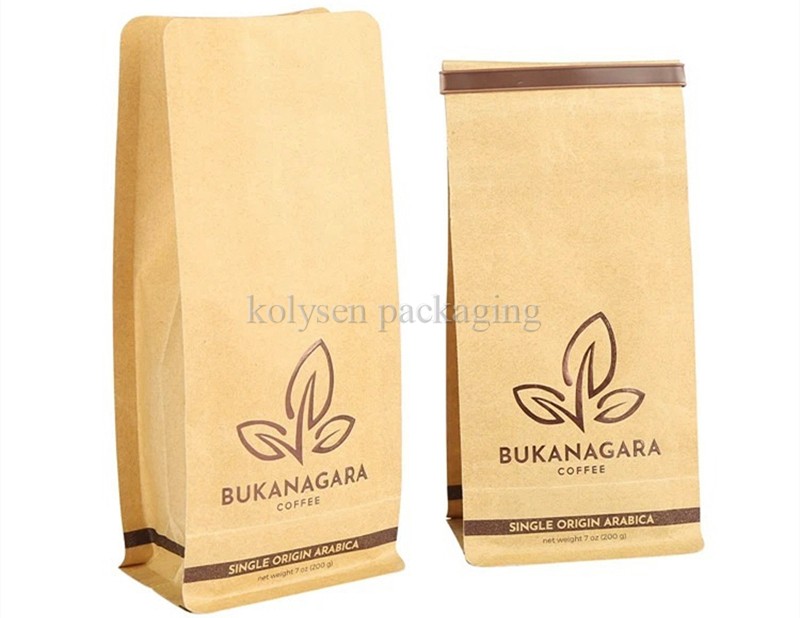 Biodegradable Kraft Paper Flat Bottom Coffee Bag