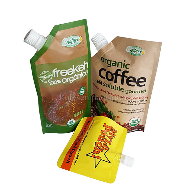 Brown Kraft Paper Spout Pouches for Coffee Packaging