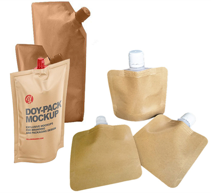 Kolysen Brown Kraft Paper Spout Pouches for Coffee Packaging
